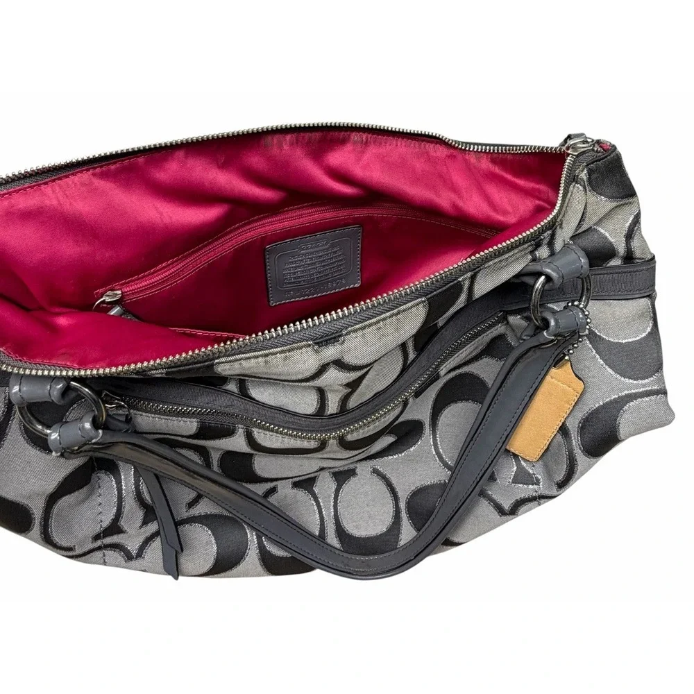 Coach Poppy Metallic Signature Sateen GlamTote J1221-18979 Gray Silver